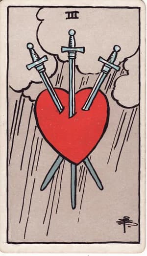 Трійка Мечів: карта таро Райдера-Вейта-Сміт (Three of Swords)